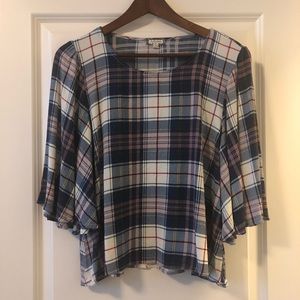 Wide Sleeve Plaid Top